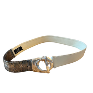 Suzi Roher Silver Toned Metal Oval Buckle Link Wide Belt Plus Large Stretch